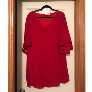 Flare Sleeve Red Shift Dress